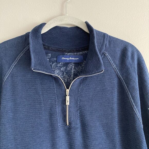 Tommy Bahama Mens Size XL Blue 1/4 Zip Cotton Knit Pullover Sweater Longsleeve - Picture 2 of 8